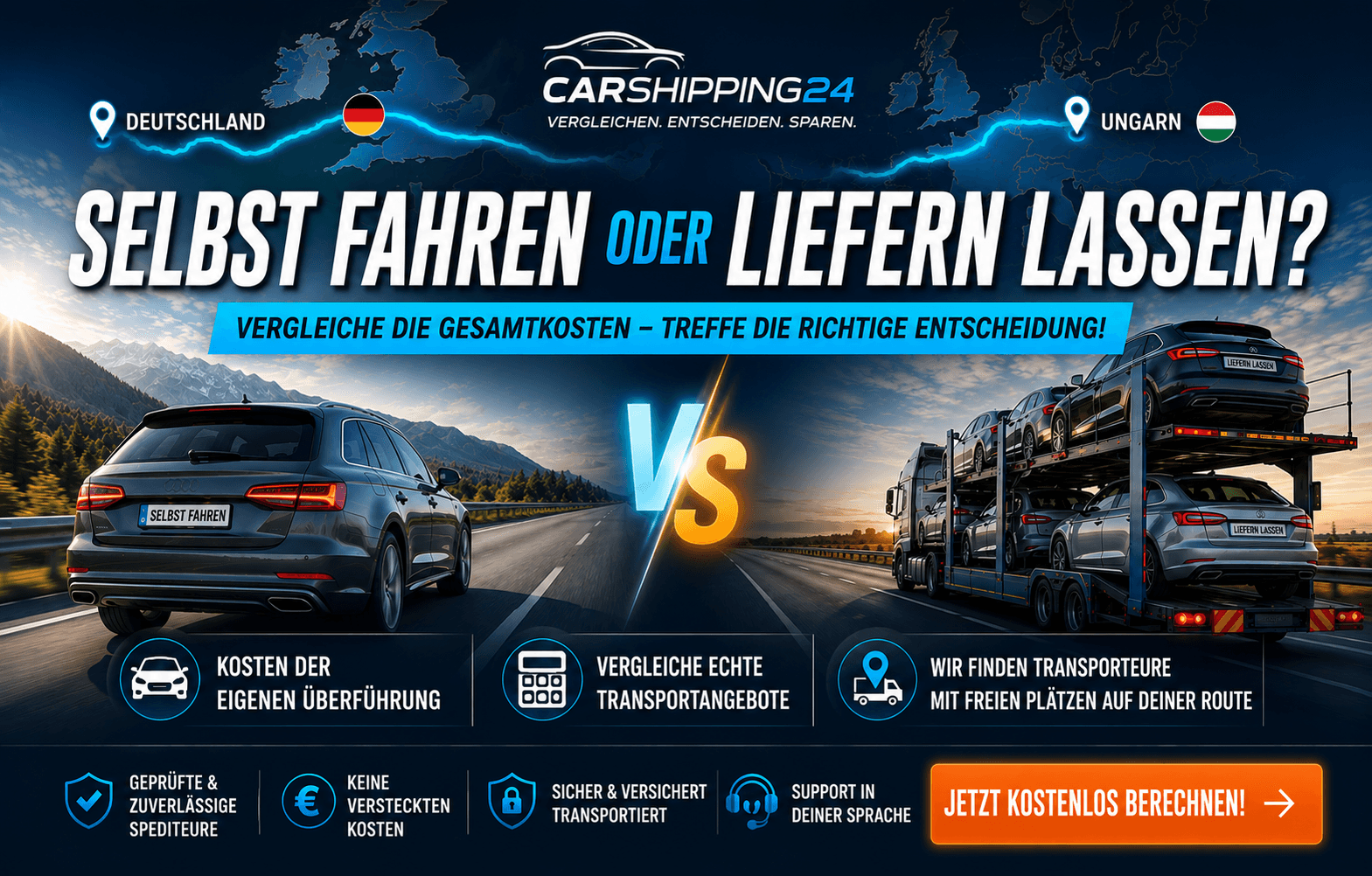 CarShipping24 – Saját lábon vagy tréleren? Hasonlítsd össze a teljes költséget!